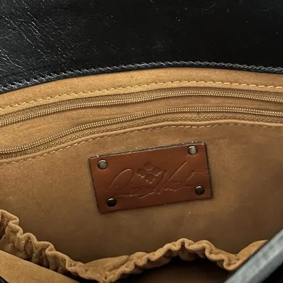 Patricia Nash Heritage Leather Satchel Crossbody Bag Black retro boho chic - Picture 3 of 12